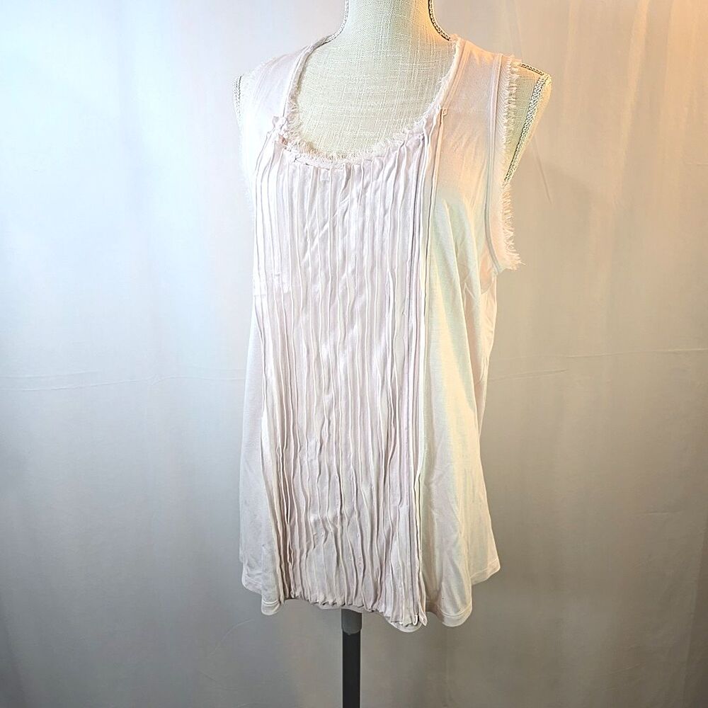 Chicos Size 3 or XL Tank Top Baby Pink Scoop Neck Eyelash Trim Pleated Front